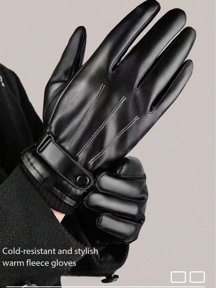 新款男士防风袖口手套，秋冬季真皮手套，触屏兼容，防水，成人尺码，时尚保暖，带保暖内衬，驾驶手套，全指设计，户外骑行手套。保暖手套，雪地手套。 - 彩色 - 查看 1