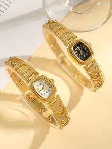 2025 New Women's Luxury Gold Watch, Barrel-Shaped Dial, Stainless Steel Strap, Fashionable Quartz Wristwatch - Gold - View 10