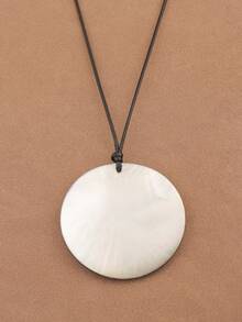 1 件时尚大型天然海螺壳圆形吊坠蜡绳项链适合女性日常佩戴 - 彩色 - 查看 4