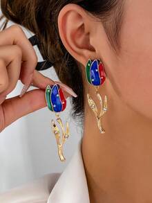 1 par de pendientes colgantes de flor de tulipán retro versátiles