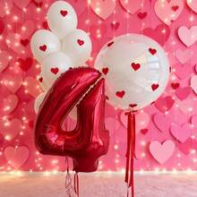 53/16件套数字气球拱门套装,包含红色和象牙色数字气球、泡泡气球、心形贴纸、白色、珍珠白和香槟金乳胶气球,适用于婚礼、生日、新娘送礼会、派对、周年纪念日、可重复使用的气球花环、个性化气球、节日装饰、优雅派对装饰、圣诞派对装饰 - 彩色 - 查看 7