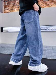 Quần jeans denim đa năng thường ngày cho bé trai tuổi teen/thanh thiếu niên - Rửa nhẹ - Xem 2