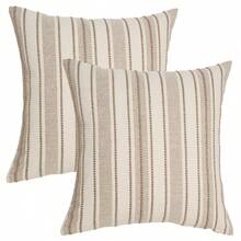Vỏ gối trang trí phong cách Bohemian, vỏ gối họa tiết nhà nông thôn, kích thước 18 x 18 inch, phù hợp cho ghế, sofa, phòng ngủ, phòng khách và các không gian trang trí nhà khác, màu be sọc (1 chiếc, có thể mua 2 chiếc tùy chọn) - Màu be - Xem 10