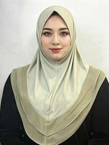 1pc Women's Quick-Wear Headscarf, Arabic Style Scarf, Double-Layer Lace Short Headscarf, Minimalist Muslim Headscarf - Multicolor - View 12
