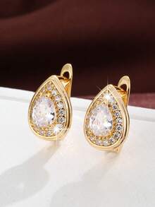 1 对简约时尚心形镶嵌耳钉情人节