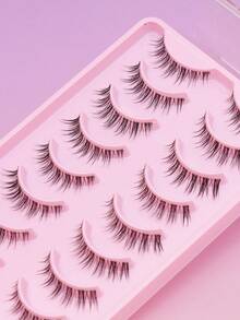 AYRMILLA 10/5 对自然假睫毛，蓬松柔软，3D 水貂毛睫毛，纤长丝滑，适合日常、工作、会议，自然舒适，手工制作，纤长浓密，附赠睫毛镊子和刷子。