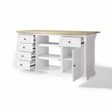 Sideboard, Kitchen Island, Bar Cabinet With 5 Drawers, 2 Pull-Out Shelves, Foldable Extension Panel, And Integrated Power Outlets, For Kitchen, Dining Room, And Living Room, White, 150*65*75 Cm - White - View 8