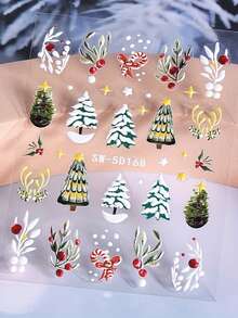 2 Peças de Adesivos de Arte de Unhas com Relevo de Padrão de Folhas de Natal de Inverno - Design de Arte DIY para Árvore de Natal de Inverno, Natal, Ano Novo, Galhadas de Veado, Folhas de Flores e Luzes de Estrela, Adequado para Uso Diário, Casamento e Feriados de Mulheres, Adesivos de Unhas Descartáveis, Estilo de Tema Cartoon, Fofo, Fácil de Colar, Decoração de Salão de Beleza