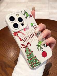 1 pieza Funda de teléfono suave de silicona a prueba de golpes con patrón de lema de árbol de Navidad minimalista, compatible con iPhone 16 ProMax/16/16 Pro/16 Plus/11/15/15 Pro/15 ProMax/12/13/14 ProMax/XS/XR/11 Pro/11 ProMax/12 Pro/12 ProMax/13 Pro/13 ProMax antiamarillamiento - Blanco - Ver 3