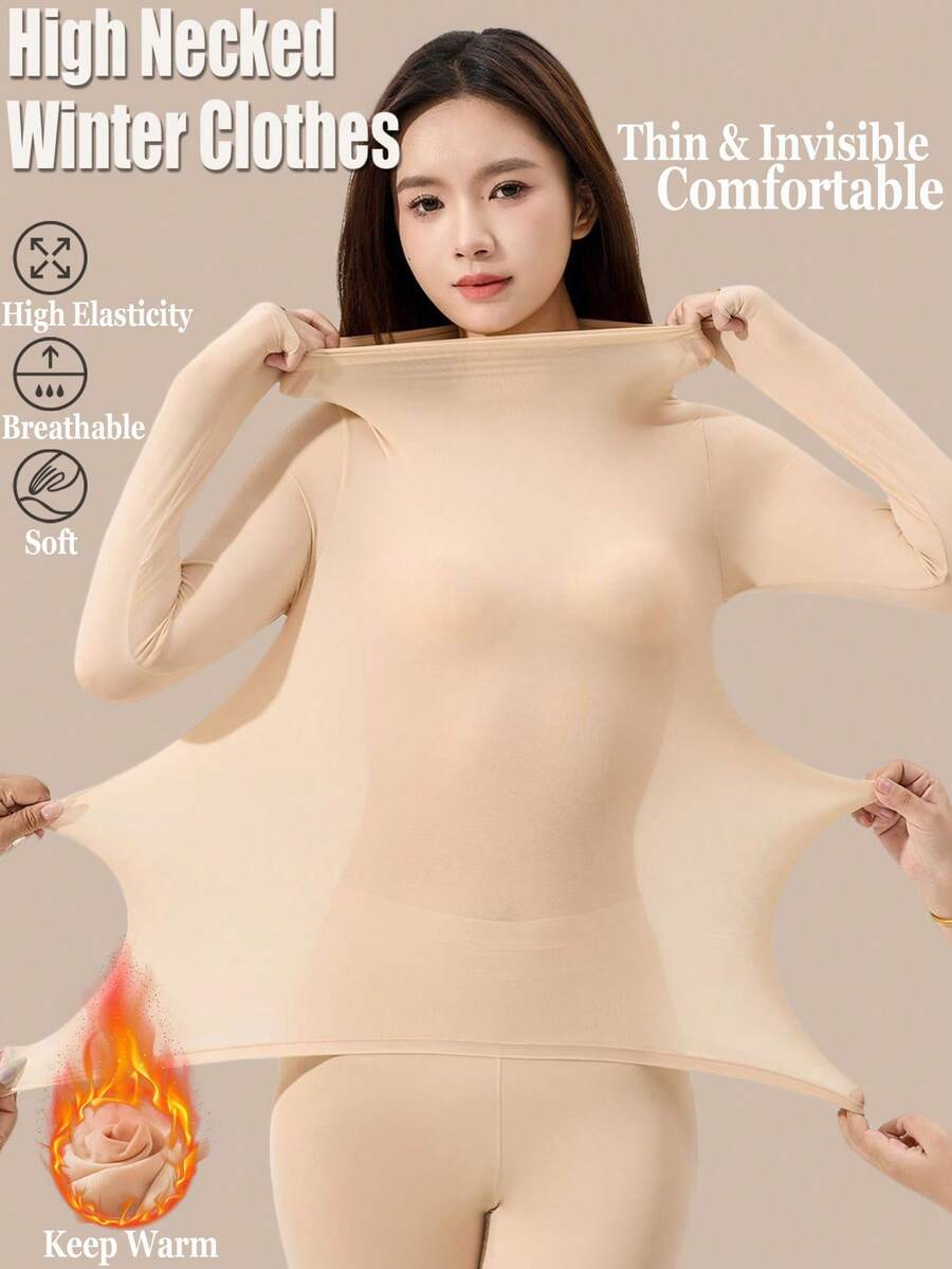 女士高领无缝上衣，女士保暖长袖保暖内衣打底衫，超薄秋季服装，女士秋装，纯色保暖内衣，保暖舒适长袖圆领无缝打底衫，修身高弹打底衫，轻薄透气上衣，休闲纯色轻薄保暖秋冬打底裤