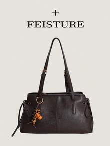 1pc Vintage Large Capacity PU Material Women's Shoulder Bag, Bowling Bag Style, Get Free Accessory Charm With Store Follow, Suitable For Daily Outing, Dating, Commuting - Coffee - View 10