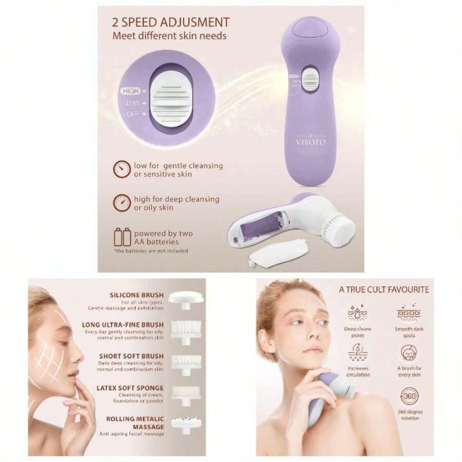 Face Scrubber Cleansing Brush Exfoliator Skin Care Products Products Powered Wash Exfoliating Spin Cleanser Cleaning Scrub Including Heads Sapphire - 淡紫色紫水晶 - 查看 1