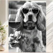 Framed 1PC English Cocker Spaniel Drinking Wine Poster, Bar Cart Print, Black And White, Funny Kitchen Wall Art, English Pub Decor Creative Wall Art Canvas Painting High-Quality Print, Waterproof,Fade-Resistant, 2D Perfect Gift For Him/Her, Enthusiasts, Ideal For Seasonal Decor,Event Supplies, Birthdays,Valentine's Day, Mother's Day, New Year, Halloween,Thanksgiving Day,  Christmas, Easter - 框架 - 查看 1