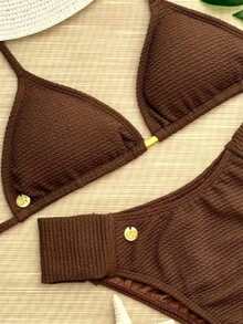 Butterfly Triangle Bikini With Removable Pads In Brown Ribbed - 鏽棕色 - 查看 2