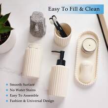 Dispensador Jabón Líquido Set, 1*300ml Dispensador + 2 Vaso para Cepillo de Dientes + Plato, Material de Plástico con Bomba Negra, Ideal para Cocina, Baño, Shampoo, Lotion, Blanco - Blanco - Ver 8