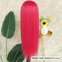 13x4 Free Part Mint Green Long Straight Lace Front Wigs Glueless Long Silky Straight Wigs Pre Plucked HD Lace 180% Density Light Green Wig Soft Free Part Wear And Go Lace Front Wigs For Fashion Women Party & Daily Wear 26 Inch - 玫瑰紅 - 查看 8