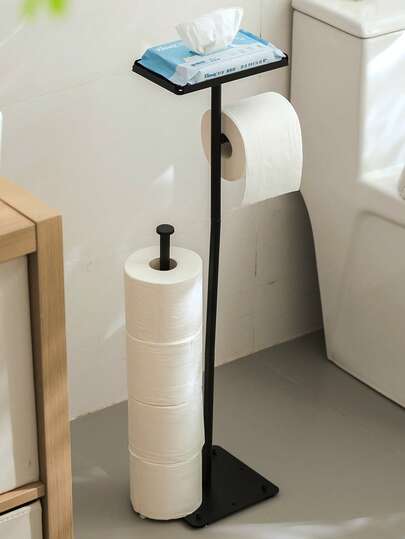 1 件可折叠卫生纸架，带重型底座 - 无需钻孔双杆垂直纸巾收纳，适用于浴室、厨房、客厅 - 现代奢华节省空间设计、厨房收纳盒、优雅金属饰面、耐用结构、浴室收纳盒、现代收纳盒、高品质金属、多功能收纳盒、浴室必需品、卫生纸收纳盒