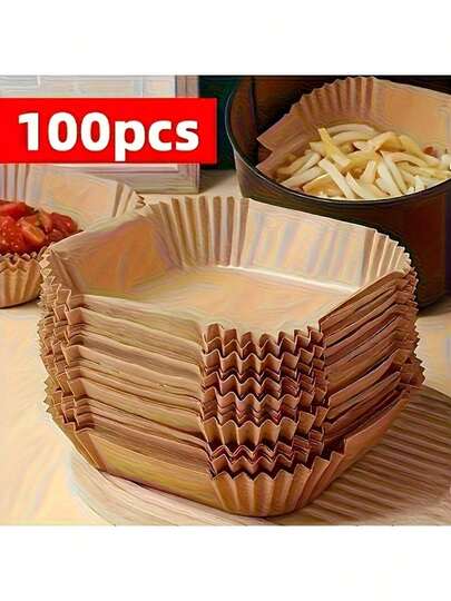 10/25/50pcs Disposable Square & Round Air Fryer Baking Paper, Oil-Proof Paper, Suitable For Baking, Cooking, Grilling, Outdoor Activities, Air Fryer Liner Paper, Back To School Season