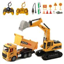 1台2.4G遥控工程挖掘机玩具，可充电逼真自卸车挖掘机推土机模型，节日或生日送给孩子的绝佳礼物