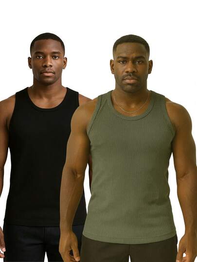 Conjunto 2 Regatas Masculinas Caneladas Básicas, Encorpadas e Estilosas