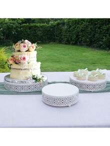 3-Piece Cake Stand Set Round Metal Cake Stands Dessert Display Cupcake Stands, Gold - trắng - Xem 5