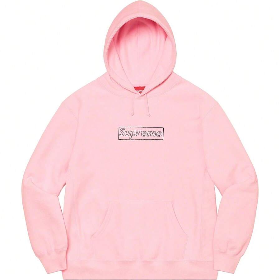 Supreme X K Chalk Logo Hooded Sweatshirt SS21 (SS21SW39) Men Cotton Winter Autumn Sport Outwear Pullover Long Sleeve Tops Warm Soft Sweatshirts - 粉色 - 查看 1