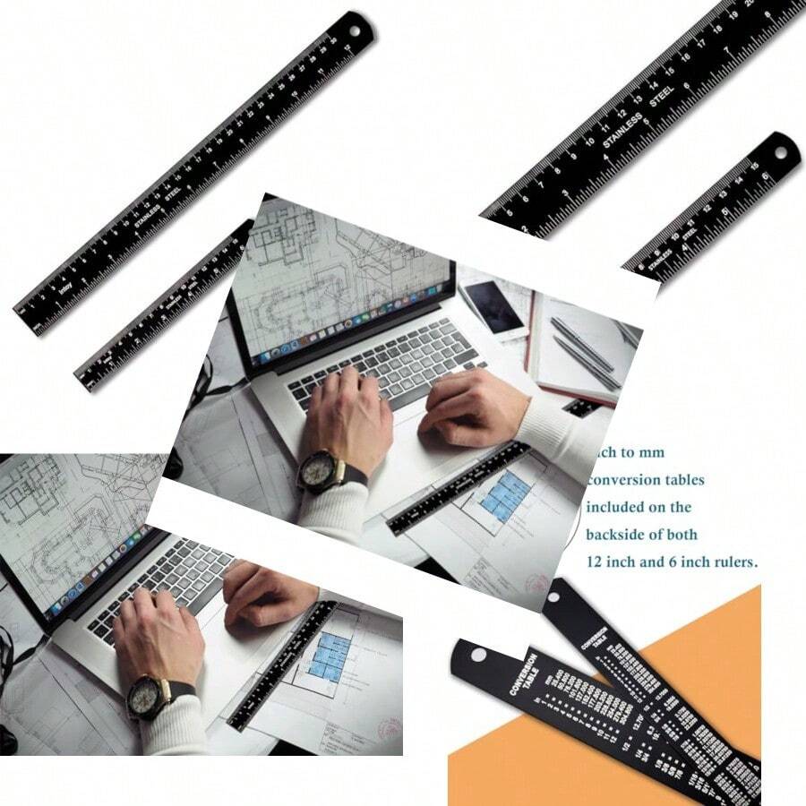 Metal Ruler Kit 12 Inch And 6 Inch Stainl Steel Rulers With Centimeters ...