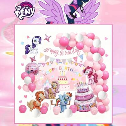 Hasbro 66PCS  Officially Licensed  Balloon Set Applejack Rainbow Dash Fluttershy Rarity Pinkie Pie Cute Cartoon Style Decoration Carnival Party Good Photo Taking Background Birthday Christmas Decorations Party Supplies
