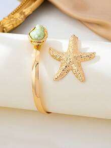 1 件创意时尚新款海星开口巴洛克仿珍珠臂章，优雅女士夏季海滩度假派对婚礼度假音乐节节日礼物珠宝，精灵服装，美人鱼配饰 - 金色+淺綠色 - 查看 5