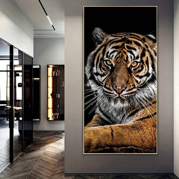 1 Stück Tiger Poster und Drucke vertikale Tierporträts Leinwandbilder moderne Wildtier Fotografie Bilder für Wohnzimmer Flur Diele Heimdekoration ohne Rahmen 50x100cm