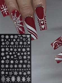 2片装闪亮白色雪花圣诞美甲贴纸，冬季雪景HOHO字母糖粉雪花美甲贴，圣诞新年美甲设计装饰，美甲用品 - 彩色 - 查看 5