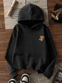 1pc Tween Boy Thermal Lined Thick Warm Sweatshirt, Young Student Clothing, Suitable For Kids Autumn/Winter Long Sleeve Top - Black - View 4