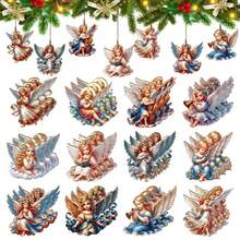 Adornos navideños colgantes de ángeles, juego de 12 piezas, lindas decoraciones navideñas de madera para colgar en el árbol de Navidad. - vistoso - Ver 5