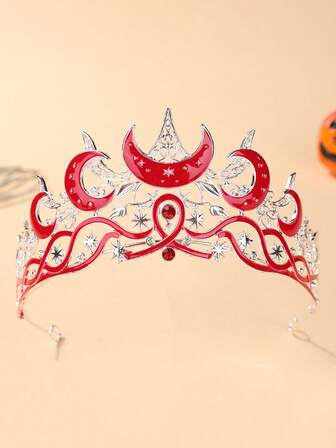 1 pieza Corona con diseño de luna y estrellas, corona decorada con rhinestones, tocado de disfraz unisex para actuaciones, bodas, fiestas de cumpleaños, vestidos formales, coronas, tiara