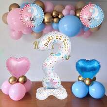 1/5 件性别揭秘气球套装，包含站立问号气球、18 英寸蓝色和粉色圆形性别揭秘气球，适用于性别揭秘派对、粉色和蓝色生日派对、迎婴派对、照片背景 - 彩色 - 查看 3