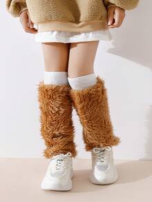 1双女童时尚仿毛皮腿套，保暖蓬松，亮丽色彩，经典百搭简约冬季腿套 - 彩色 - 查看 20