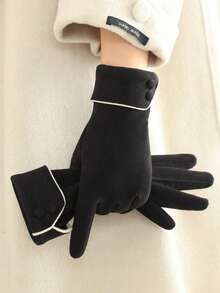 1 Pair Of Winter Warm Gloves, Windproof, Lined With Warmth, Supporting Touch Screen, Suitable For Cycling And Driving, All Finger Design, Elegant And Fashionable - Multicolor - View 5