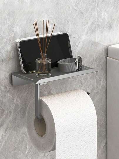 塑料卫生纸收纳架，浴室壁挂式塑料架，免钻孔自粘纸巾架，卫生纸卷挂架，多功能收纳架，手机架，洗漱用品收纳架，易于安装的免钻孔壁挂式卫生纸架，返校季必备