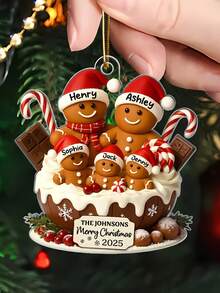 Personalized Family Name Ornament Custom Text Christmas 2025 Gingerbread Family Decoration Holiday Tree Hanging Ornament Winter Keepsake Gift For Parents Kids Friends Home Decor Personalized Ornament Fashionable Holiday Decoration Stocking Stuffer Gift Exchange Family Name Ornament