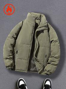 男士加厚灯芯绒长袖羽绒服，适合日常穿着和户外活动，秋冬季 - 綠色 - 查看 1