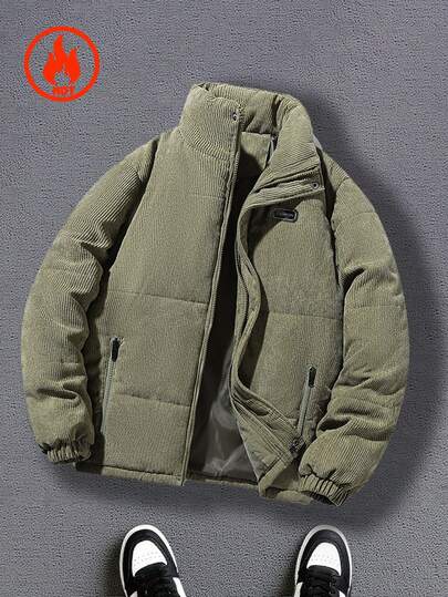 男士加厚灯芯绒长袖羽绒服，适合日常穿着和户外活动，秋冬季