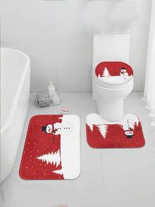 Bathroom Three Pieces Set Crystal Velvet Floor Mat Home Cartoon Bathroom Mat - View 2