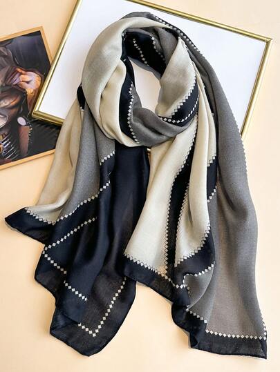 1pc Women's Plaid Printed Large Scarf, Satin Soft And Skin-Friendly, Spring/Summer Sunscreen Beach Shawl, Suitable For Dresses