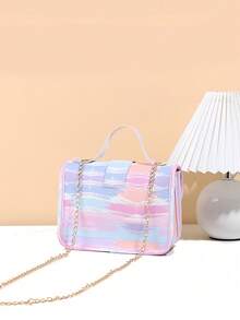 1 Stück Vintage bedruckte Plüsch Handtasche für Mädchen, süße Metall Kette Umhängetasche, lässige Dating Handytasche, ideale Wahl als Geschenk