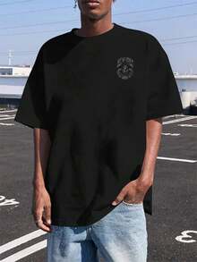 Playera de verano para hombre estampado gráfico  cuello redondo manga corta  algodón grueso cómoda diseño transpirable ajuste casual ideal para uso diario y ocasiones informales con tejido resistente y duradero que mantiene su forma después de múltiples lavados - Negro - Ver 2