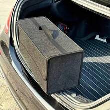1pc Foldable Car Trunk Storage Organizer Bag, Gray Felt Material With Handle And Multiple Compartments, Portable Design For Tools, Bottles, Auto Accessories, Fits Most Vehicles - Black - View 4