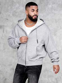 男士复古水洗宽松金属拉链连帽衫（领口、下摆和肩部接缝处加固，防止变形），街头校园风春季单品 - 淺灰色 - 查看 4