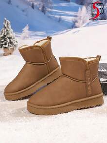Stivali da neve da uomo, stivali invernali da esterno con fodera termica calda e spessa, design semplice e confortevole - Castano - Visualizzare 6