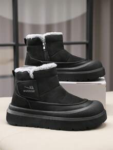 1 Pair WARRIOR Men's Thick Sole Snow Sports Shoes, Lace-Up Soft Bottom Casual Shoes, Low-Top Outdoor Flat Shoes, Snow Boots, Round Toe, Suitable For Students Taking Graduation Photos, Flat Leather Surface Sports Skateboard Shoes