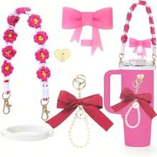 AiScrofa 4 件套杯子配件套装 - 仿珍珠链编织设计水瓶手柄带、硅胶杯套